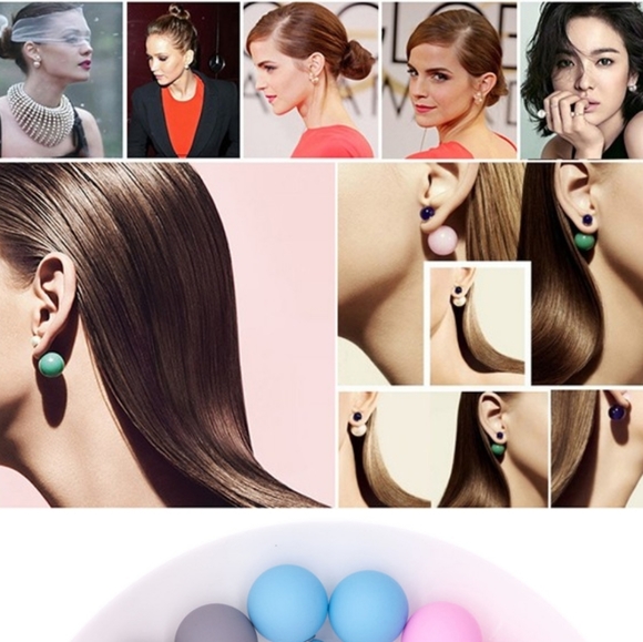 Double Sided Rubber Ball Stud Earrings 2 in - Picture 2 of 4